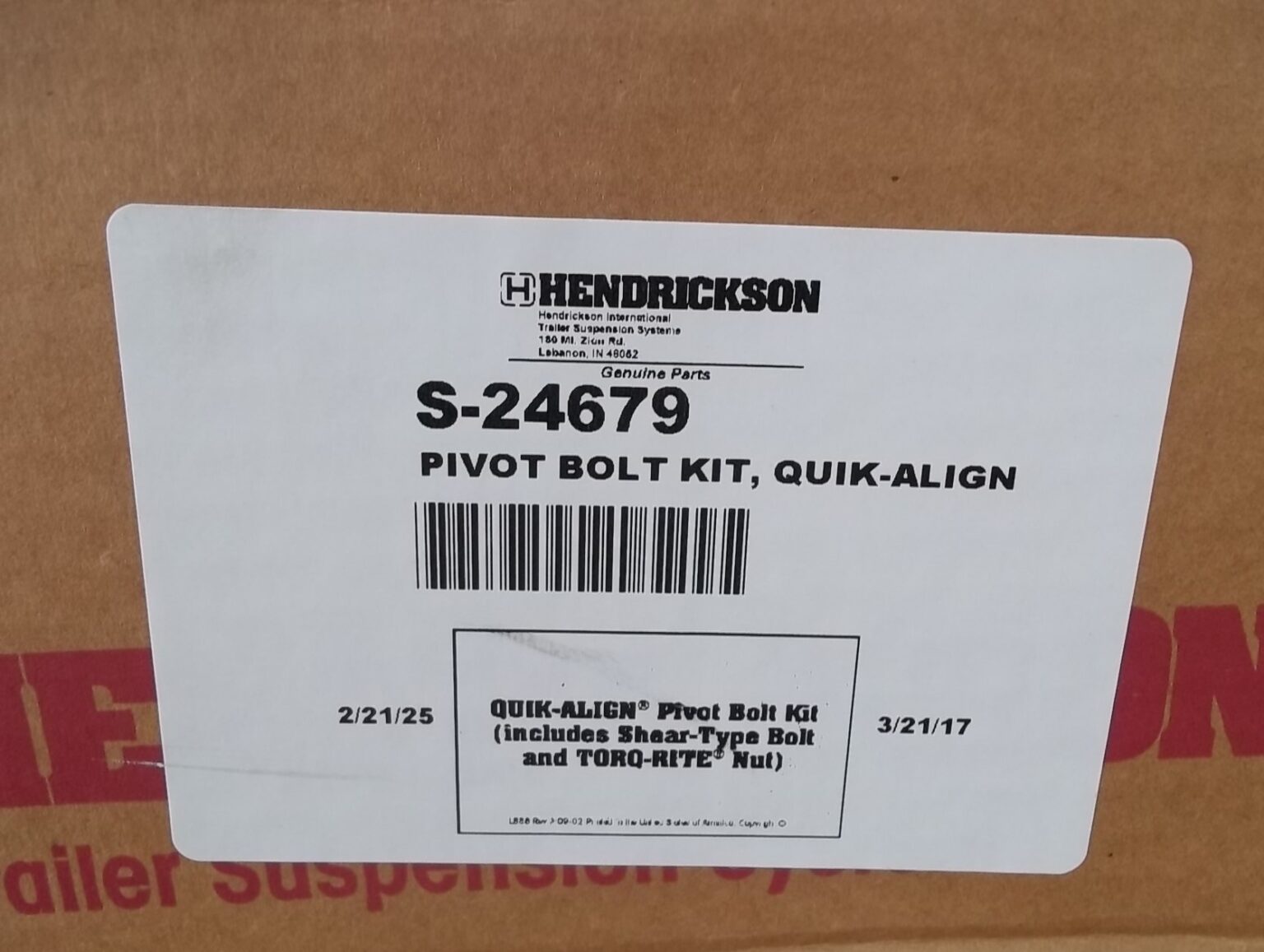 Hendrickson OEM Pivot Bolt Kit S24679 ILoca