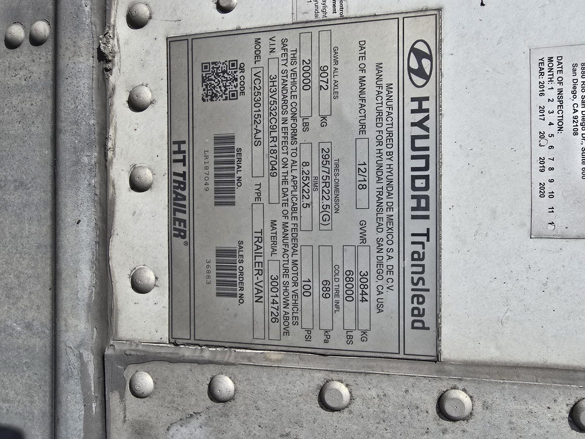 2019 Hyundai 53ft Plate Wall Dry Van - Image 6